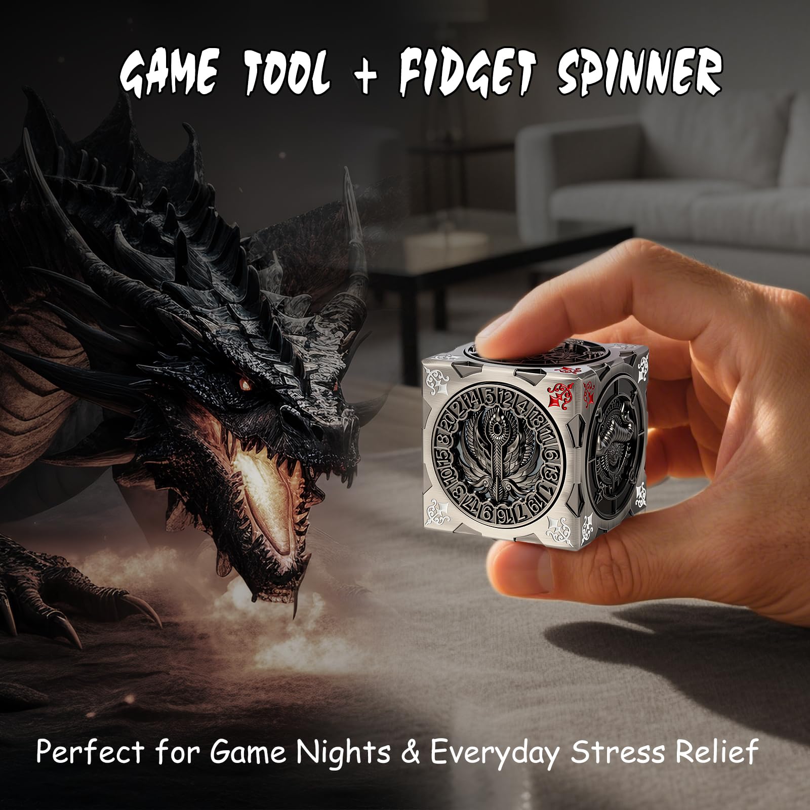 DNDND Kostka do gry w kości 7 w 1 dla DND – Chimera, Mind Flayer, zestaw kolekcjonerski D&D dla mistrzów i graczy TTRPG Dungeon – unikalne akcesorium do gier RPG, prezent (srebrna)
