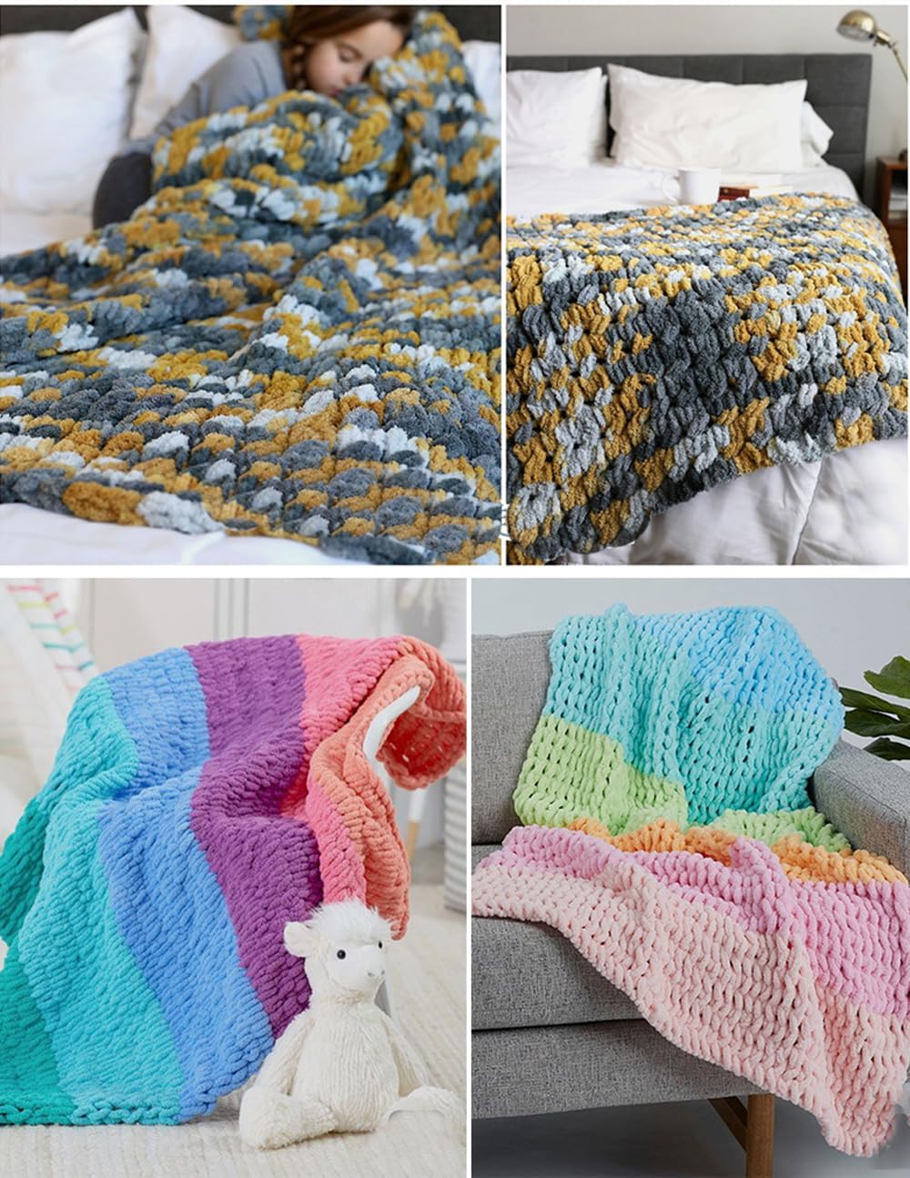 6 Skeins Loop Yarn for Finger Knitting, No Hook or Needles Chunky Yarn for DIY Beginners 600g (Colorful Amber)