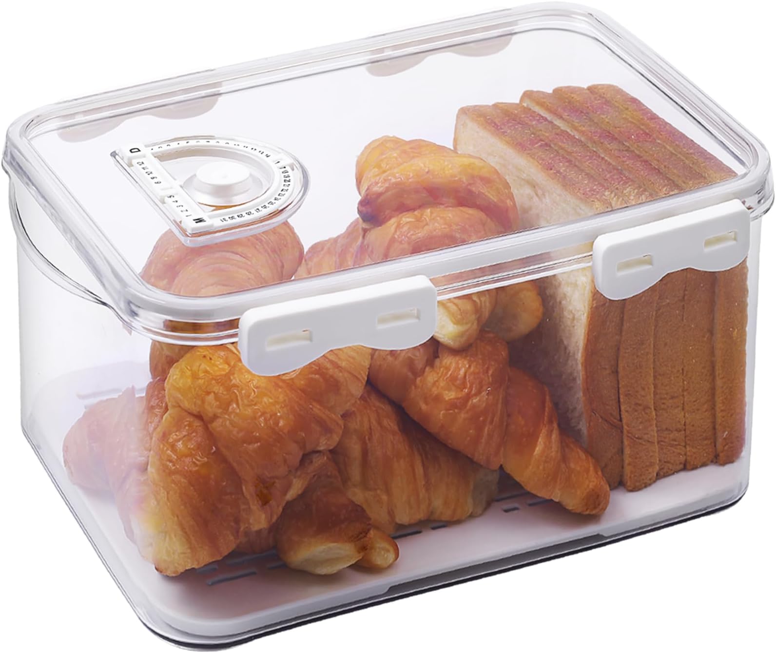 Large Bread Box Breads Storage for Homemade with Handle, Airtight Bread Container Time Recording Bread Boxes for Kitchen Counter, Bread Keeper for Toast, Bagel and Donut, White (LARGE)