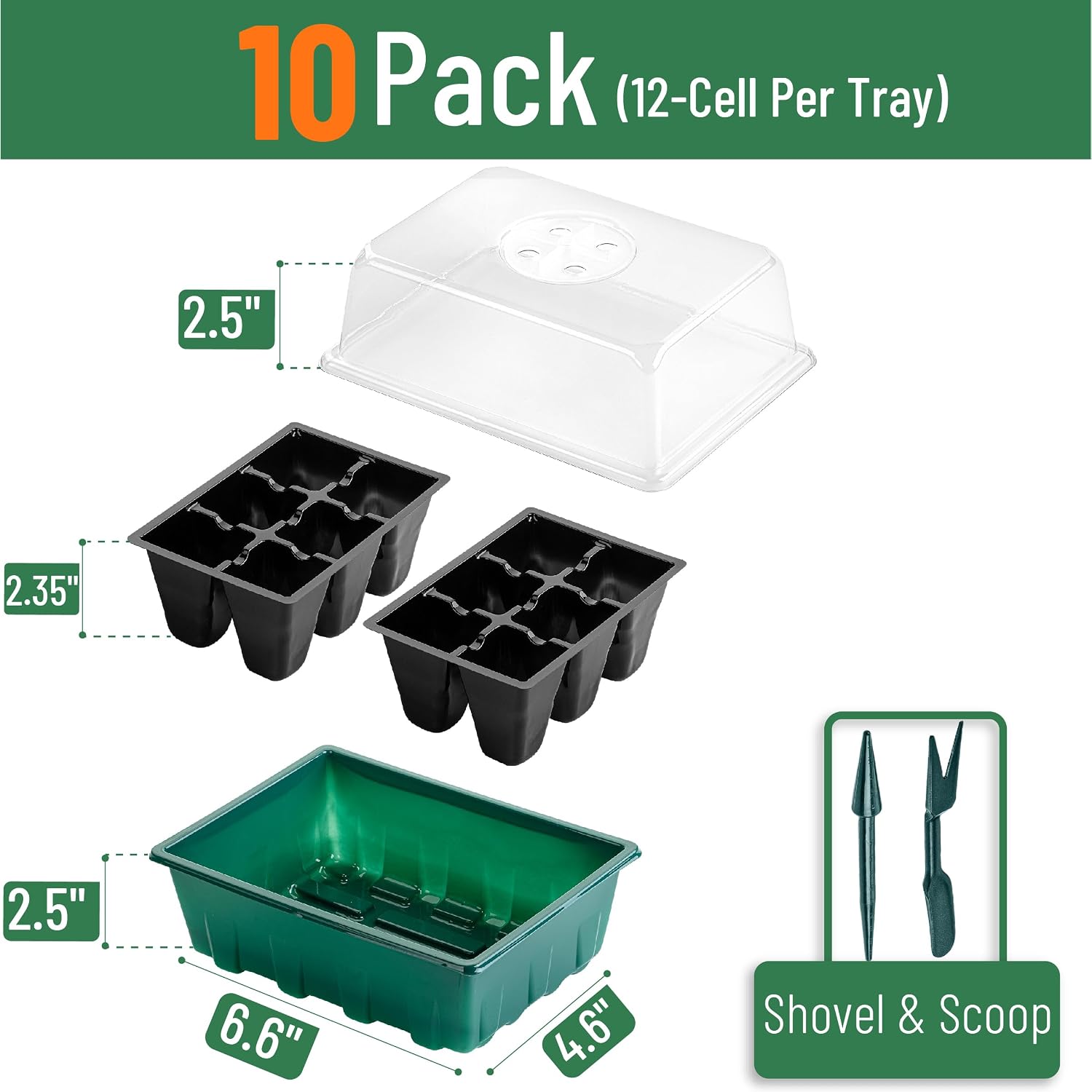 Mr. Pen- Seed Starter Tray Kits, 6.6"x4.6", 10 Set, Total 120 Cells
