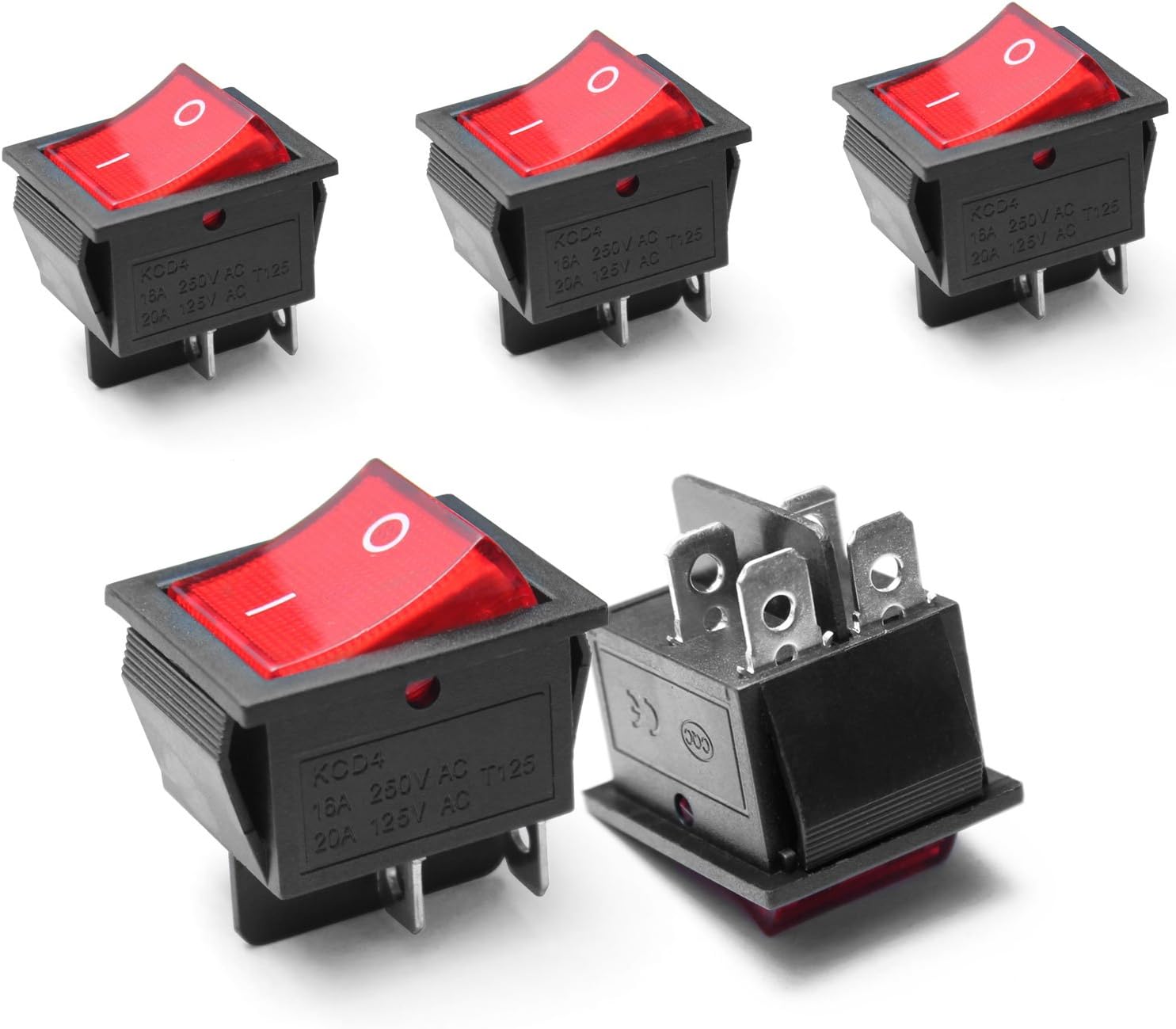 5 Pcs KCD4 On-Off Boat Rocker Switch with 4 Pins 2 Positions AC 16A/250V 20A/125V