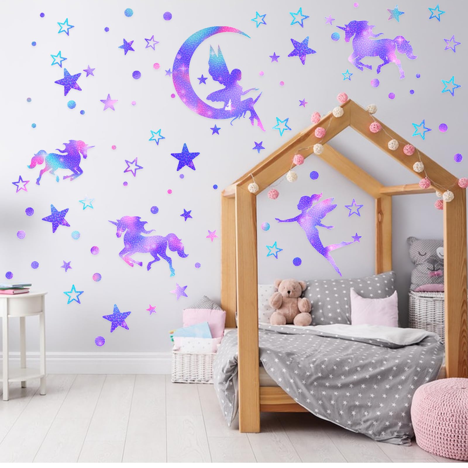 140 Piece Glow In The Dark Unicorn Star Stickers - Fluorescent Wall Decals For Kids Room, Ceiling, Bedroom Decor, Rainbow & Planet Themes