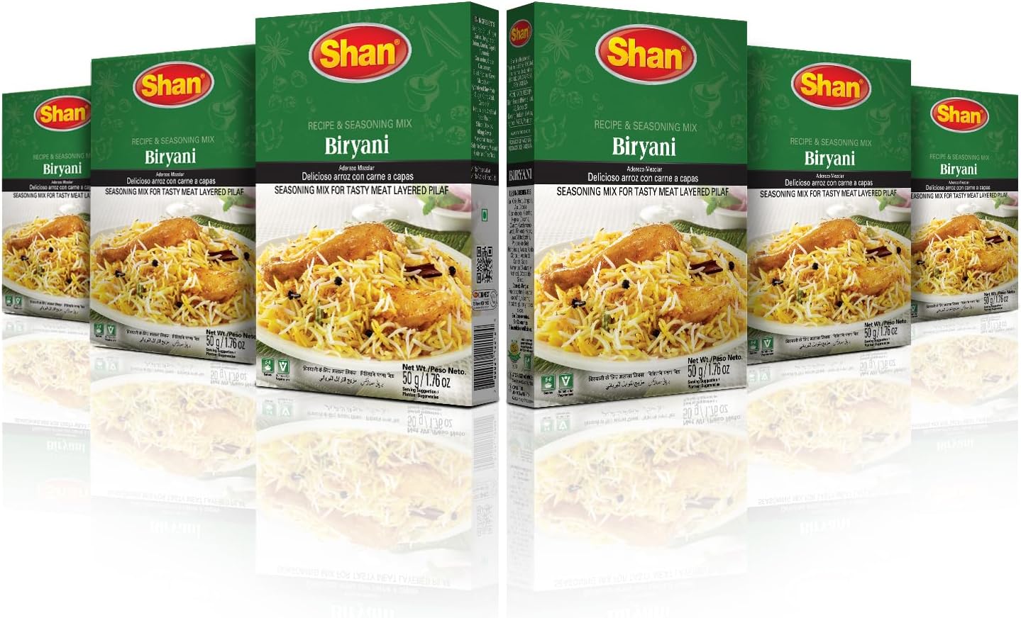 Shan - Biryani Masala Seasoning Mix (50g) - Spice Packets for Spicy Meat Layered Pilaf (Pack of 6)