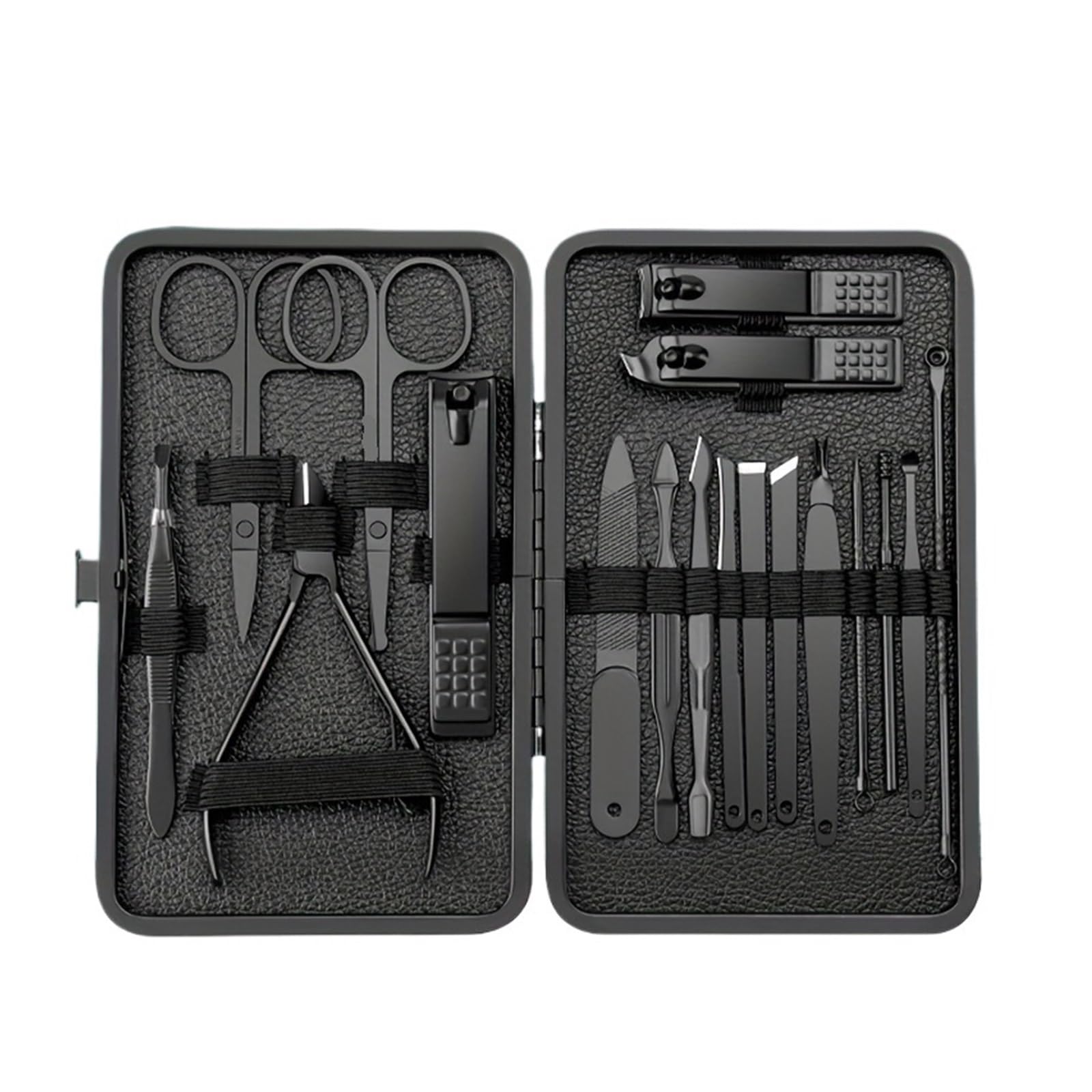 Acciaio inossidabile 7/10/16/18 pezzi Kit manicure nero Set pedicure Forbici Tagliaunghie Strumento for toelettatura con custodia da viaggio(18 PCS SET)