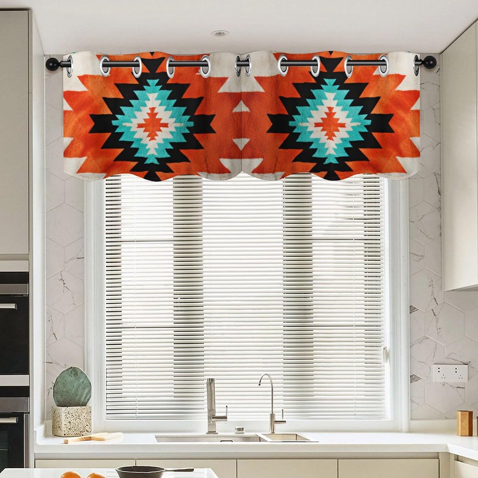 Juego de dos cenefas africanas de 52x18'' que regulan la luz de la cocina con diseño único