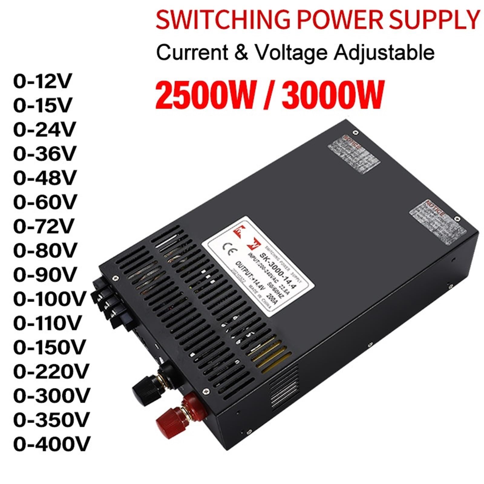 Zasilacz przełączający 2500 W do 3000 W, AC 110/220 V, DC 0-12 V, 24 V, 36 V, 48 V, 60 V, 80 V, 90 V, 110 V, 220 V, 300 V, 350 V, 400 V, regulowany, 1 sztuka (10 0-130-1VAC,0-100 V-2500 W)