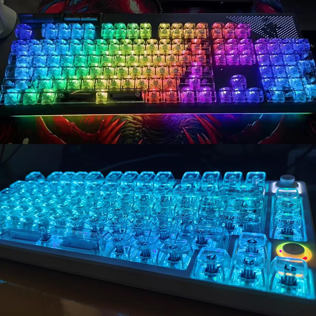 132 Keys Crystal Transparent Keycap Set,Custom CBSA Profile Backlit Keycap,RGB Mechanical Keyboard PC Material Keycaps (Transparent)