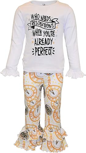 Unique Baby Girls Who Needs Resolutions New Years Pant Set Outfit (7, Clocks)