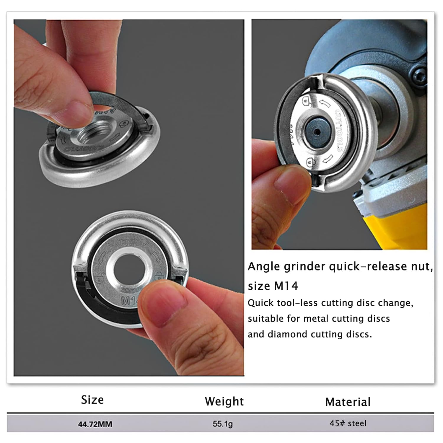 Angle Grinder Tool Flange Nut M14 Carbon Steel Thread Angle Grinder Flange Portable Quick Clamping Nuts Suitable for Diamond Cutting Disks and Grinding Wheels
