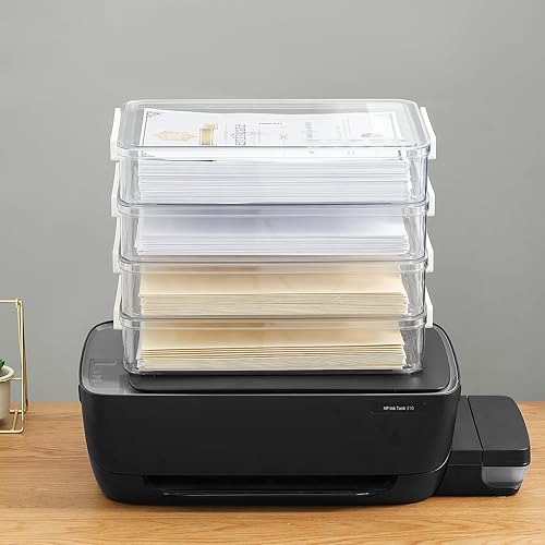 Miniatura 7 de Paquete de 2 cajas de almacenamiento de plástico apilables de 5.5 cuartos con tapas, recipientes transparentes herméticos para papel A4, fotos,
