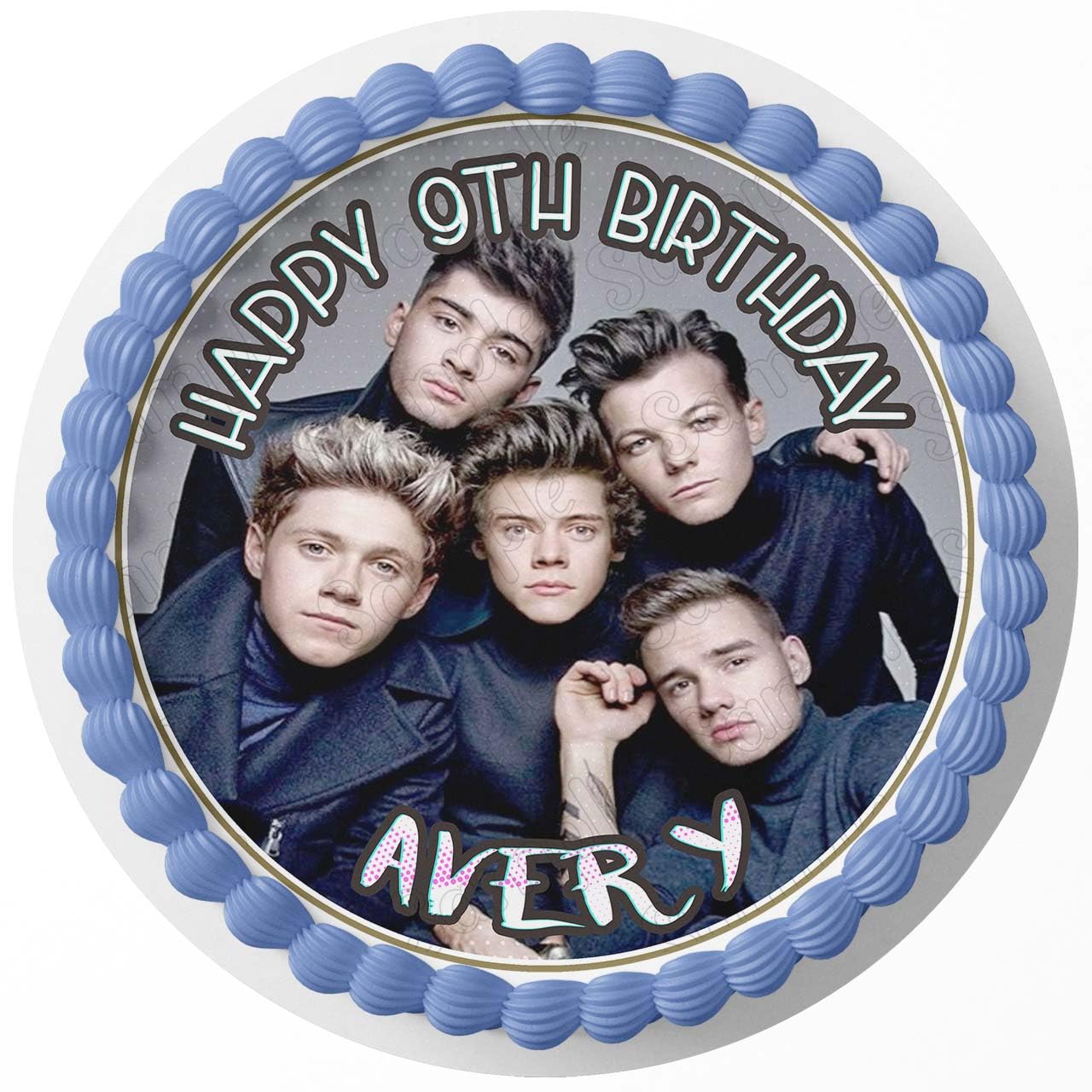 7.5 Inch Edible Cake Topper – One Direction Band Themed Birthday Party Collection of Edible Cake Decorations round