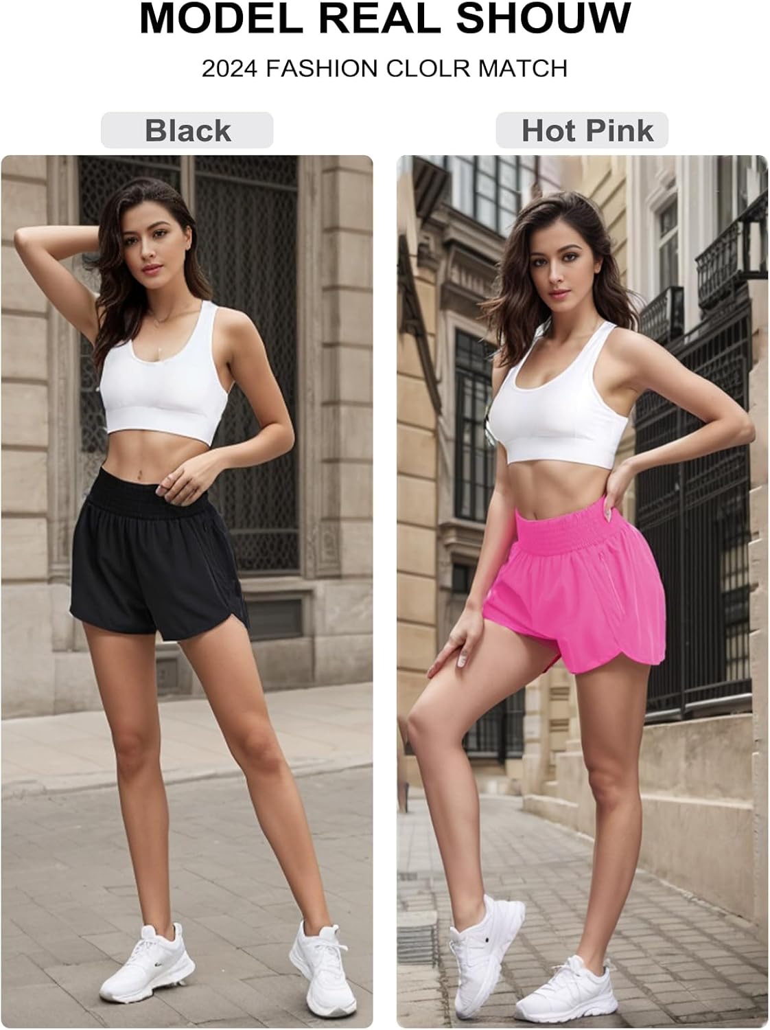 JTI 2 Pack Women's Athletic Shorts, High Waisted Running Shorts for Women with Zipper Pocket, Quick-Dry Gym Sporty Short - Image 6