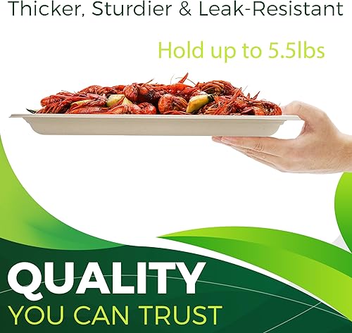 Miniatura 4 de Paquete de 50 bandejas rectangulares desechables de 14 pulgadas, platos de papel compostables extra grandes para servir cangrejos, langostas,