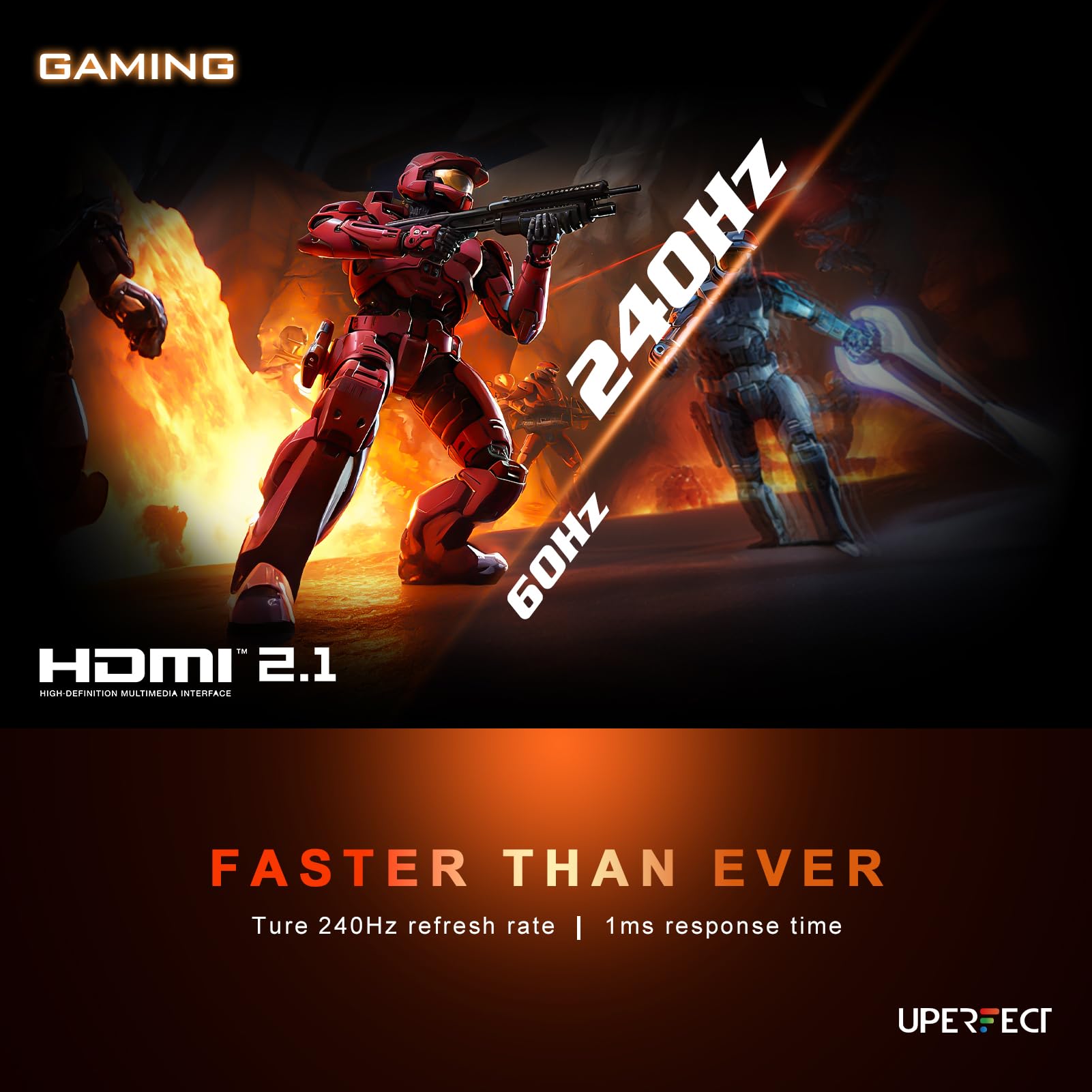 UPERFECT Portable Gaming Monitor 24.5" 240Hz 0.1ms FreeSync 500Nits 2000:1 | 100%sRGB USB-C & MINI HDMI, VESA & 180° Ständer, Großer Zweitbildschirm mit Tragetasche für Laptop, PC und Spielkonsole