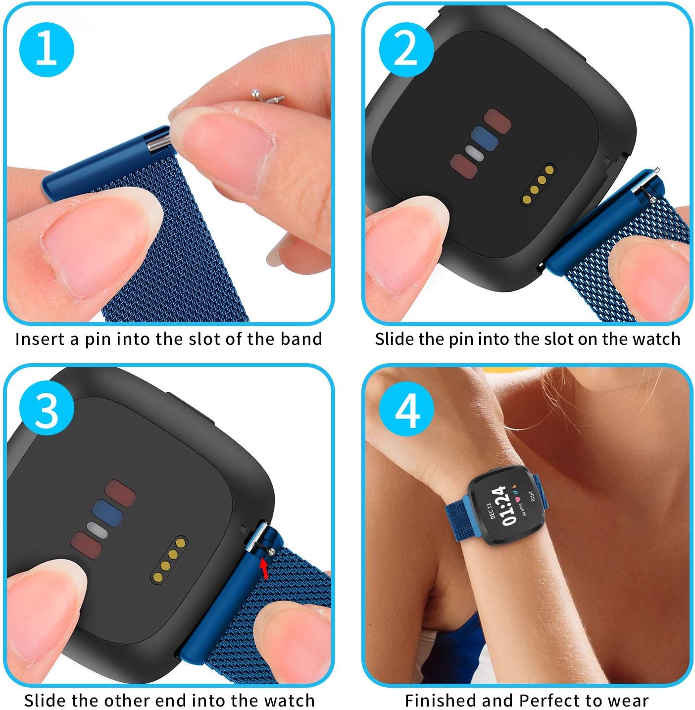 Limque Magnetic Bands Compatible with Fitbit Versa/Versa 2/Versa Lite/SE, Women Men Metal Adjustable Replacement Wristband for Fitbit Versa Smart Watch Multi-Color : Electronics