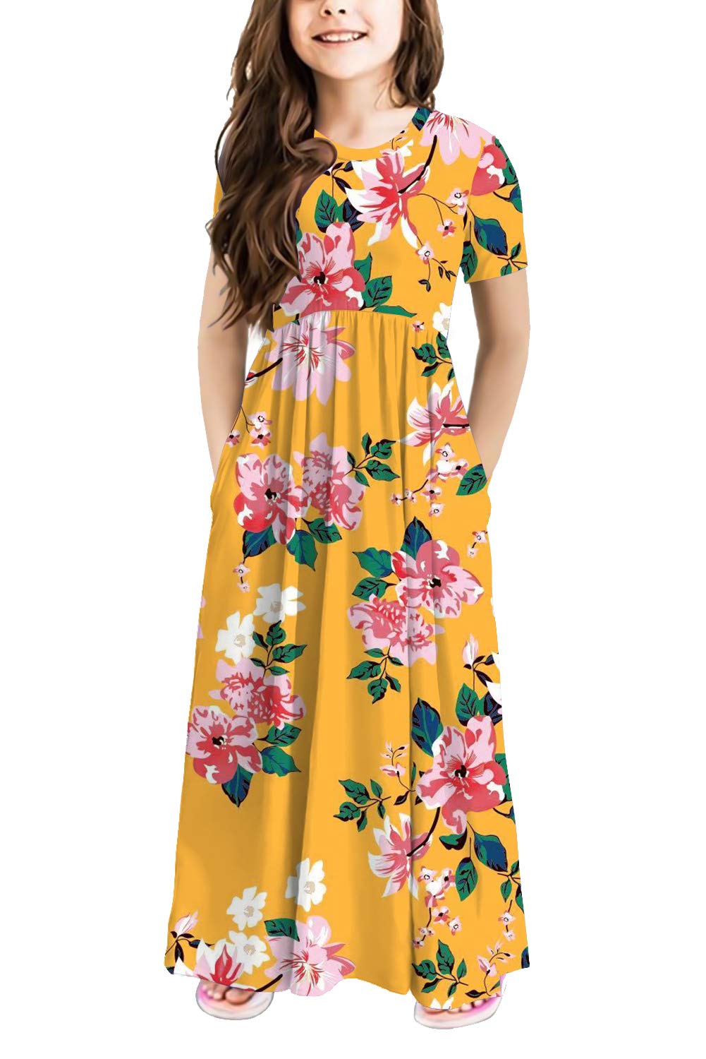 storeofbaby Girls Casual Maxi Floral Dress Long Sleeve Holiday Dresses with Pockets