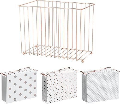 Y YOMA Paquete de 1 organizador de carpetas colgantes de oro rosa, paquete de 12 carpetas colgantes de colores, oro rosa