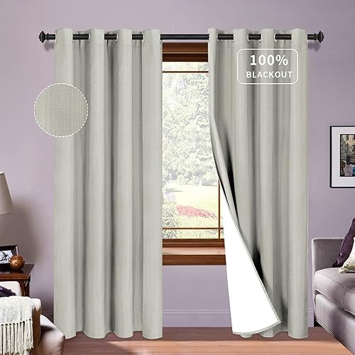 PureFit Cortinas de lino 100% opacas de 96 pulgadas de largo, para oscurecer la habitación, con aislamiento térmico, para sala de estar, guardería,