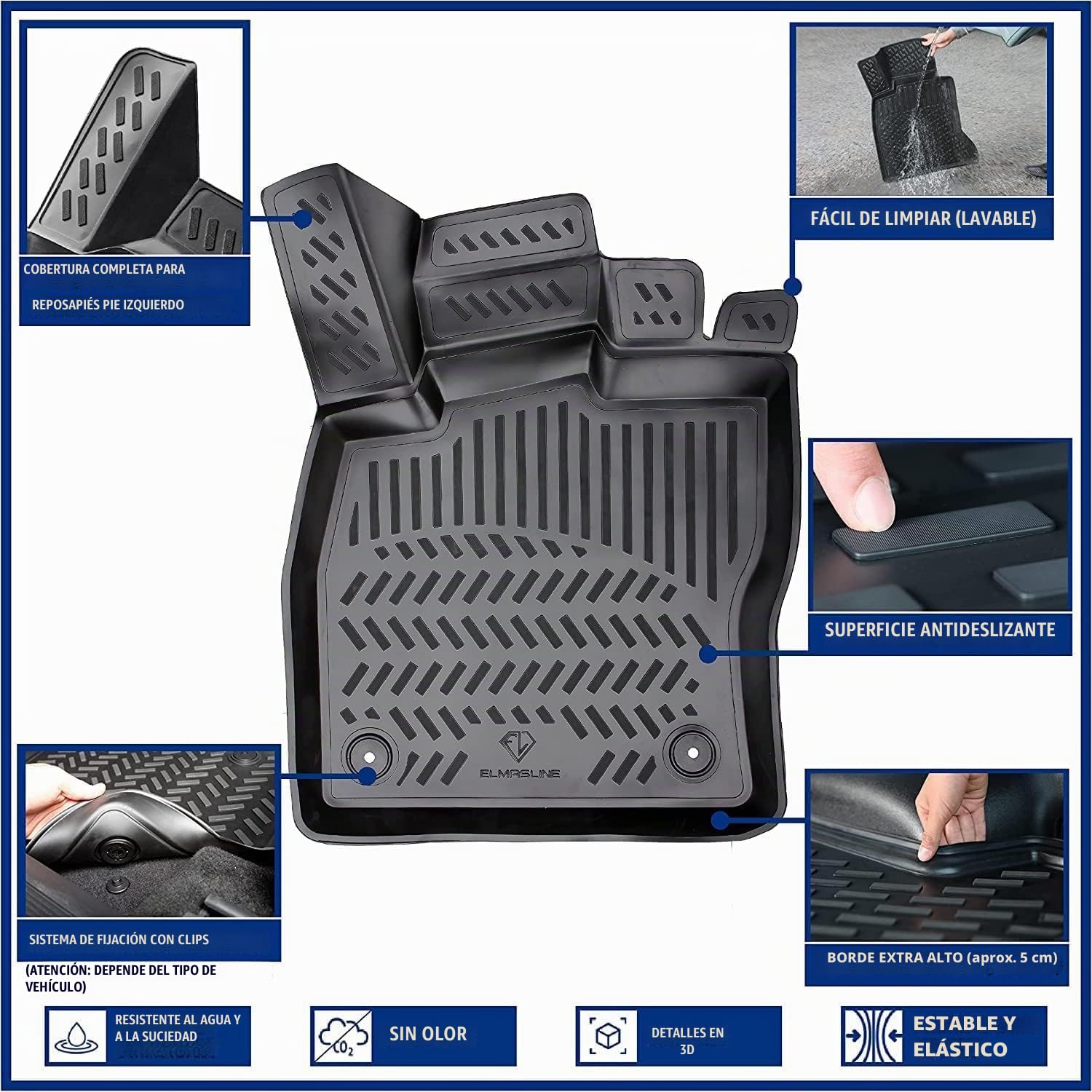 Elmasline Alfombrillas de goma 3D para Toyota Yaris 2020-2025 ¡solo para HÍBRIDO!! | Accesorio - Alfombrillas con borde de 5 cm