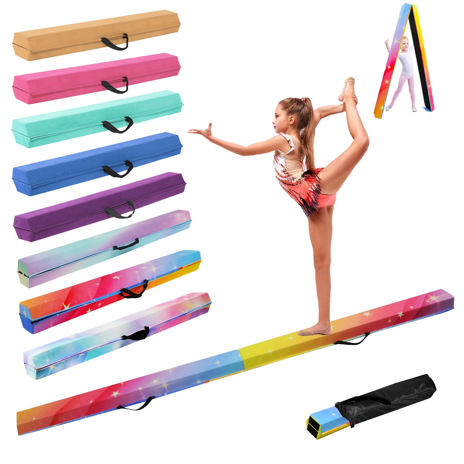 Schwebebalken für Zuhause, 300/270/240 cm Balken Turnen Klappbar Tragbar für Kinder Erwachsene, Gymnastik Balance Beam mit Rutschfester Gummiboden für Professionelle Turner oder Anfänger