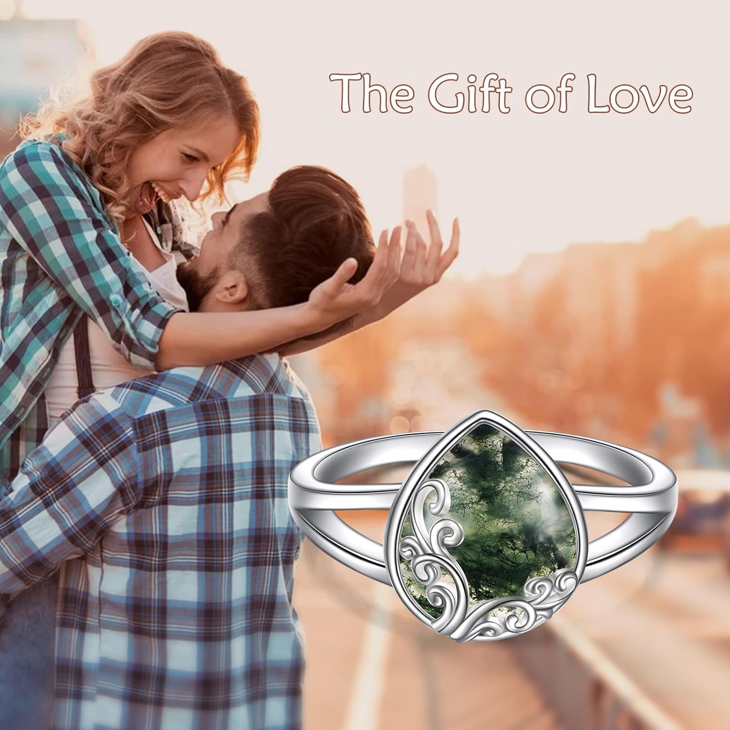 POPLYKE Moss Agate Filigree Band Ring Sterling Silver Gemstone Stones Jewelry Gift for Women 7 Size - Image 2