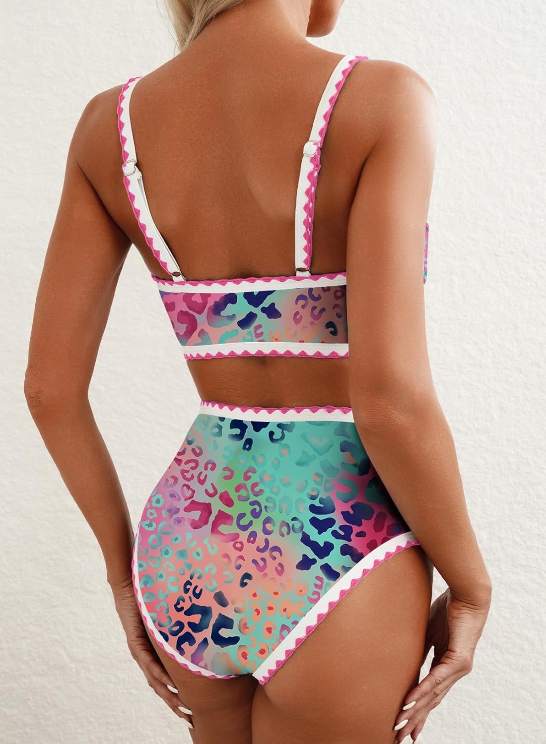 Herseas Women's Bikini Sets Floral Print Whip Stitch 2 Piece Swimsuits High Waisted Scoop Bathing Suits - Image 2