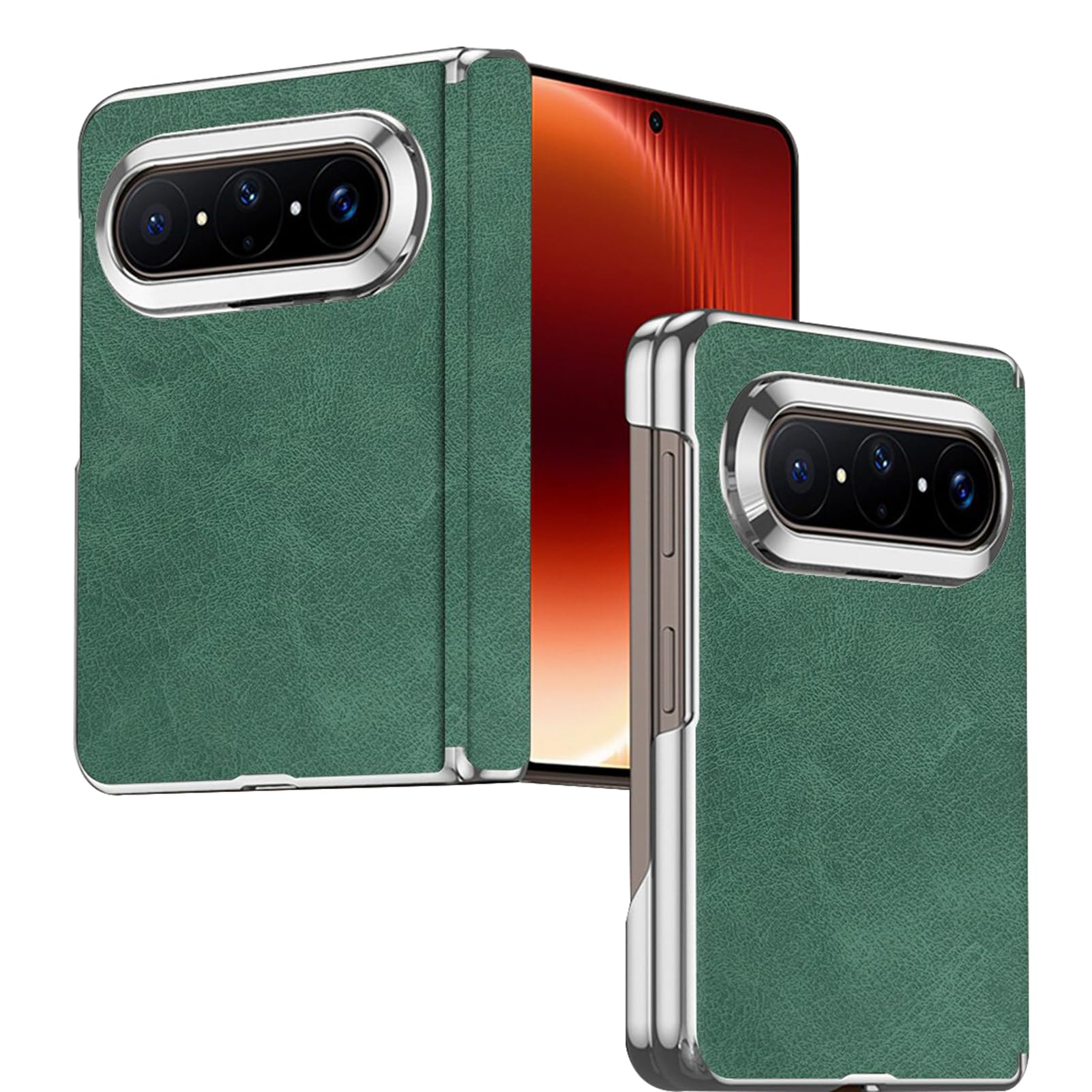 LUOTANL Ultra Thin Case for HuaWei Pura X Max, Hinge Protection Business Style Case Electroplated Raised Edge Cover,Green,X Max