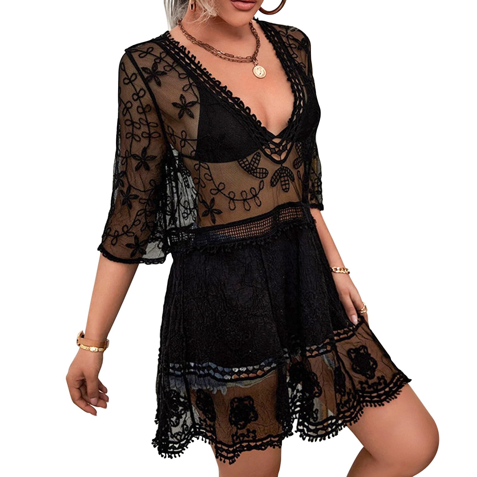 XiYee Vestido de Bikini Casual, Ropa de Playa Encaje Traje de Baño, Vestido de Playa,