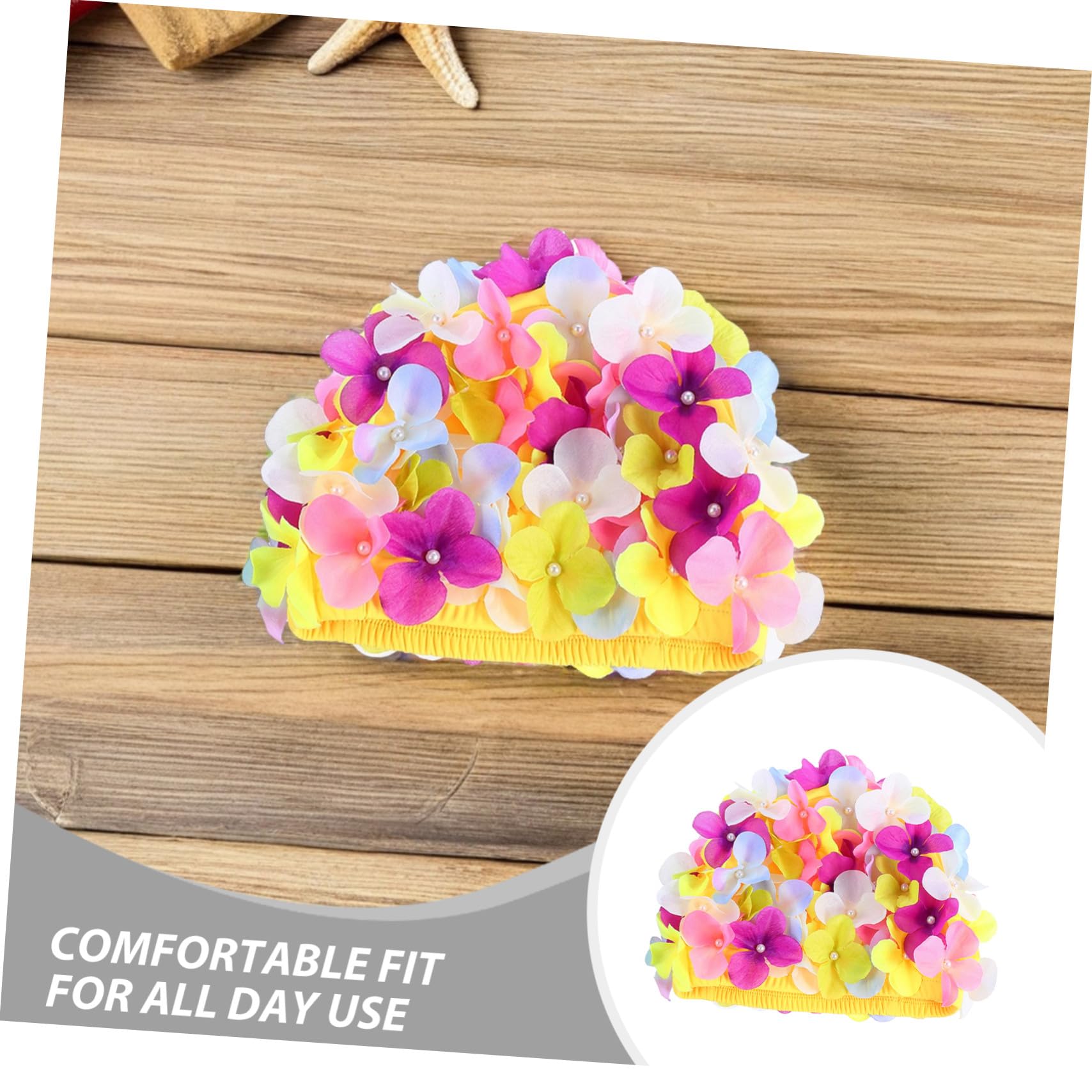 ifundom 3 Pièces Bonnet de Bain Femme Long Cheveux Chapeau de Natation Étanche Pétale Floral Rétro Protection Cheveux Coloré Élégant été Piscine