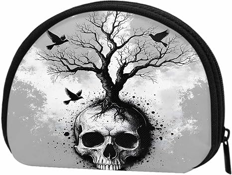 IBILIU Small Coin Purse Creative Skull Black Eagle Tree Mini Wallet Coin Pouch Change Purse For Women Men