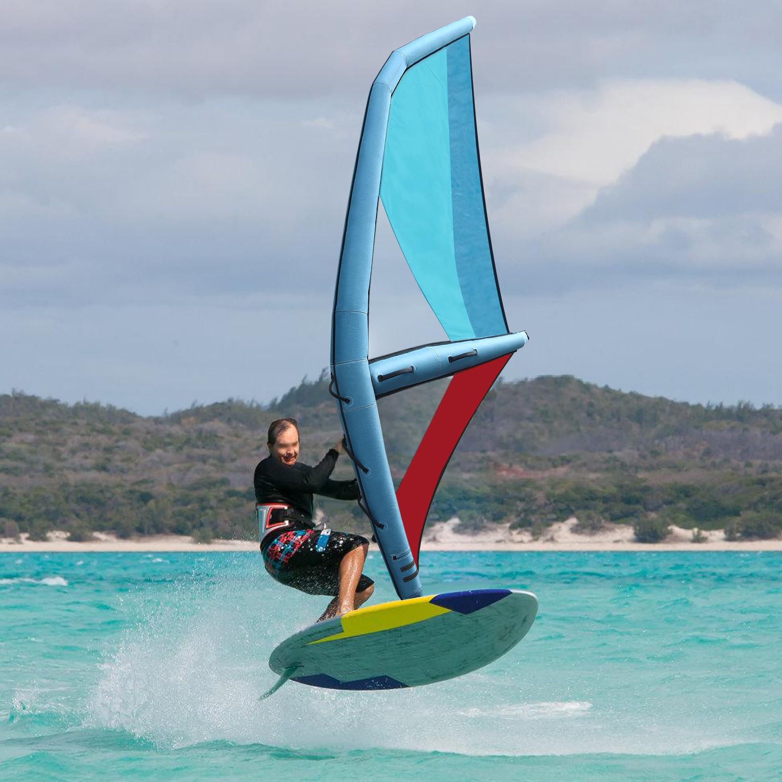 Vela de surf hinchable con base giratoria de 360 °, tela Oxford + ala de PVC inflable con bomba para playa y deportes acuáticos