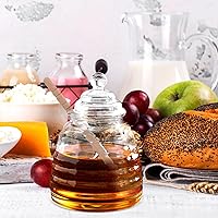 Vista 9 de Hemoton Tarro de miel de vidrio con tapa y gotero, 2 juegos de miel de cristal transparente para miel de colmena y jarabe para el hogar y la cocina