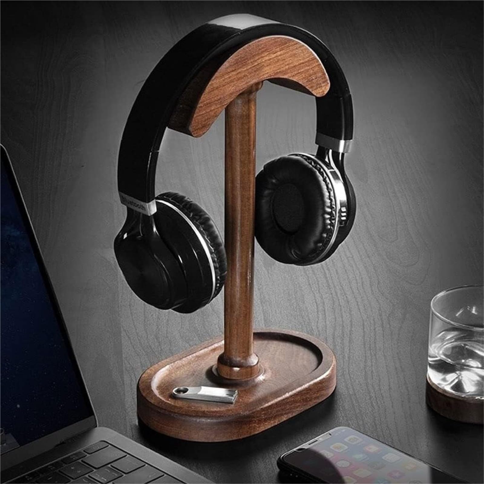 Gaming Accessori Supporto per Cuffie in Noce Curvo Supporto per Cuffie Verticale da Tavolo Accessori da Tavolo da Gioco Stand Over-Ear da Gioco