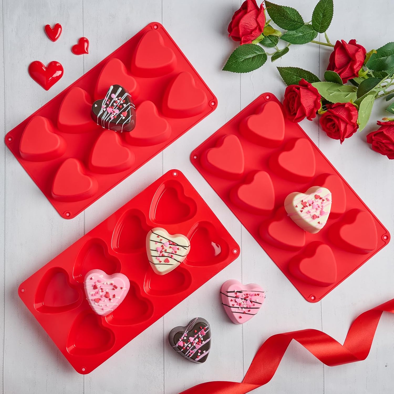 3 Pack Valentine's Day Heart Shaped Chocolate Molds, 8-Cavity Mini Muffin Tray Heart Silicone Mold for Baking Brownie, Cheesecake, Cupcake - Image 5