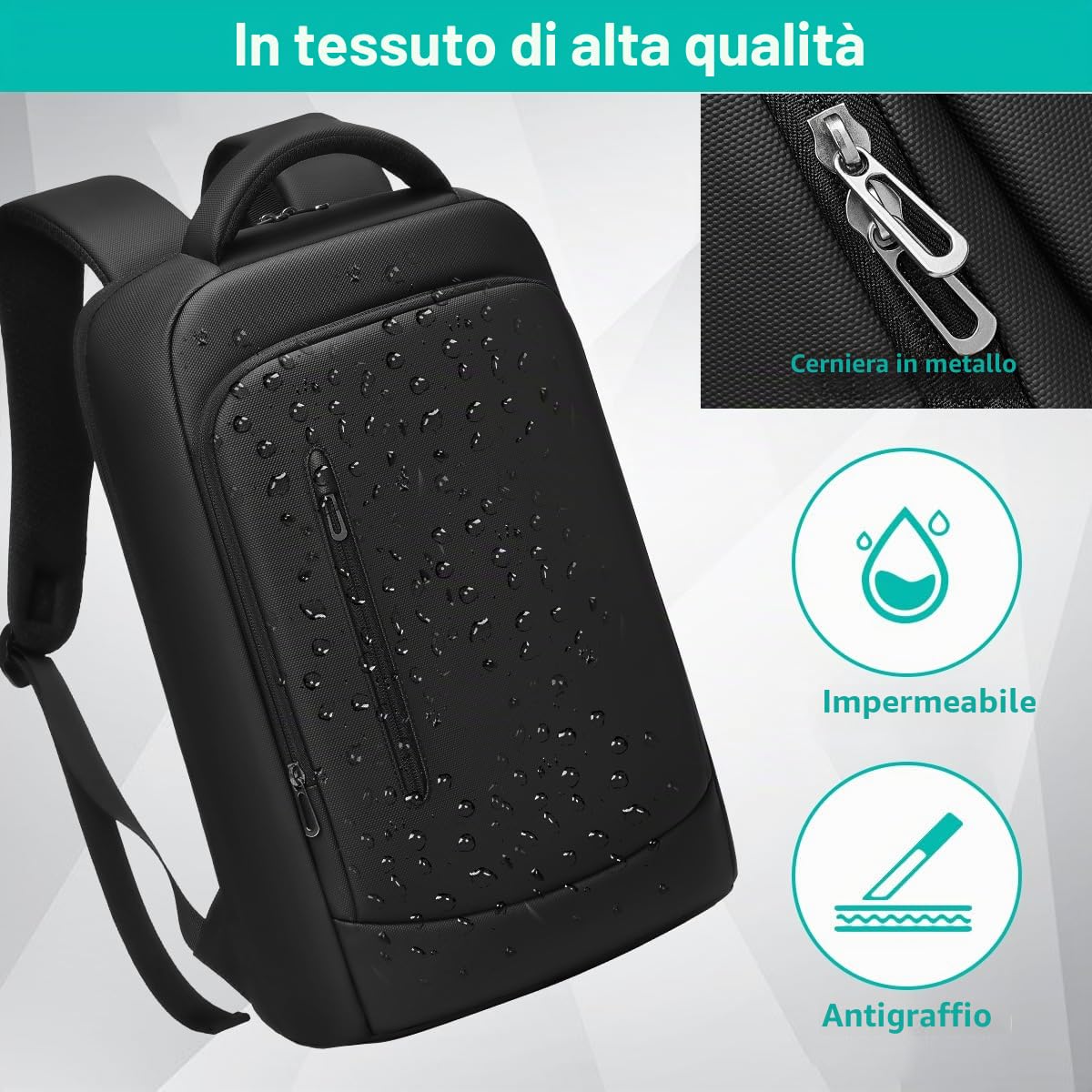 Zaino Porta PC Uomo per 15.6 Pollici Zaino Lavoro Impermeabile Zaino da Viaggio Antifurto per Uffico Università Scuola Viaggio Business-Nero