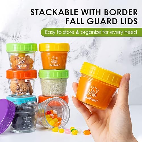 Miniatura 5 de Paquete de 24 tarros de vidrio para almacenamiento de alimentos para bebés, tarros de comida para bebés de 4 onzas con tapas herméticas, a prueba de