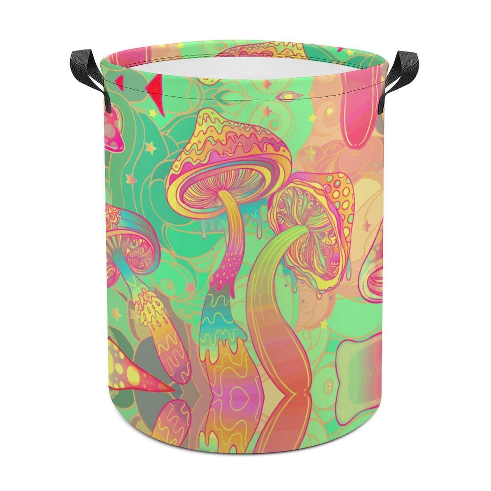 MHYRAC Laundry Hamper, Trippy Mushroom Laundry Basket, Washing Basket with Handle