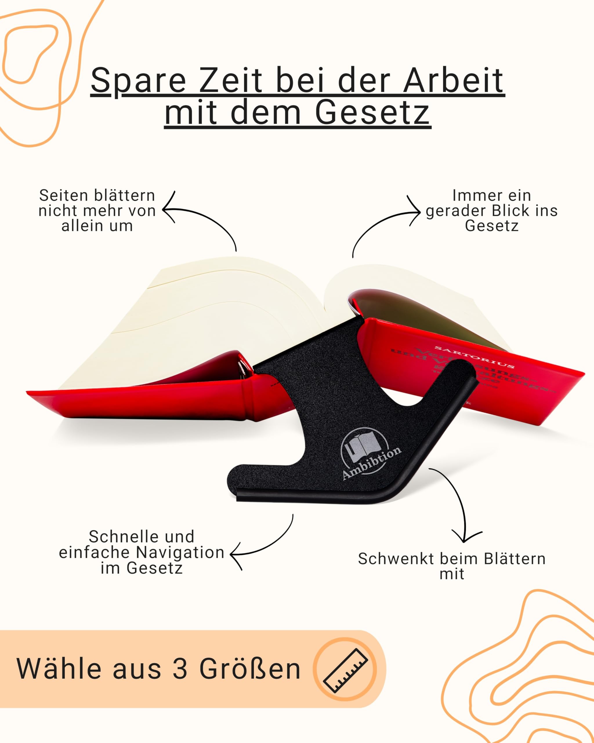 Schwenkbare Buchstütze kompatibel mit Habersack, Sartorius und Steuergesetze -richtlinien und -erlasse, Landesgesetze AMBIBTION (Schwarz) (M)