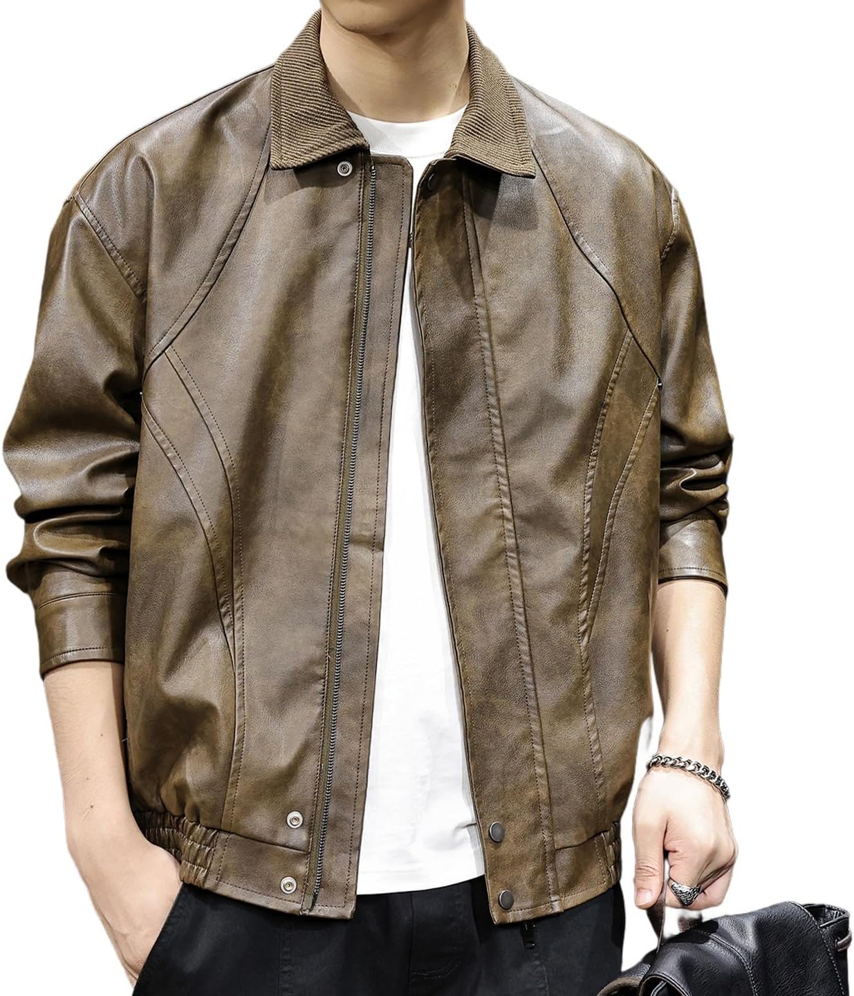 Men's Washed PU Jacket For Spring Men's Trend Bomber Jackets Faux Leather Coat Classic design Outerwear Vintage Coats