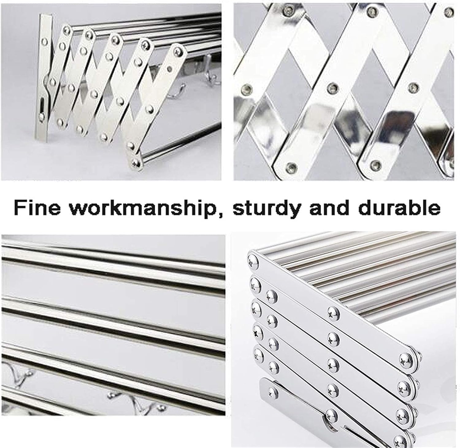 40-100cm Wall Mounted Clothes Rail Laundry Drying Rack Foldable Space-Saving Airer Coat Hanger Racks Dryer Rod Hooks for Outdoor Indoor Fashionable