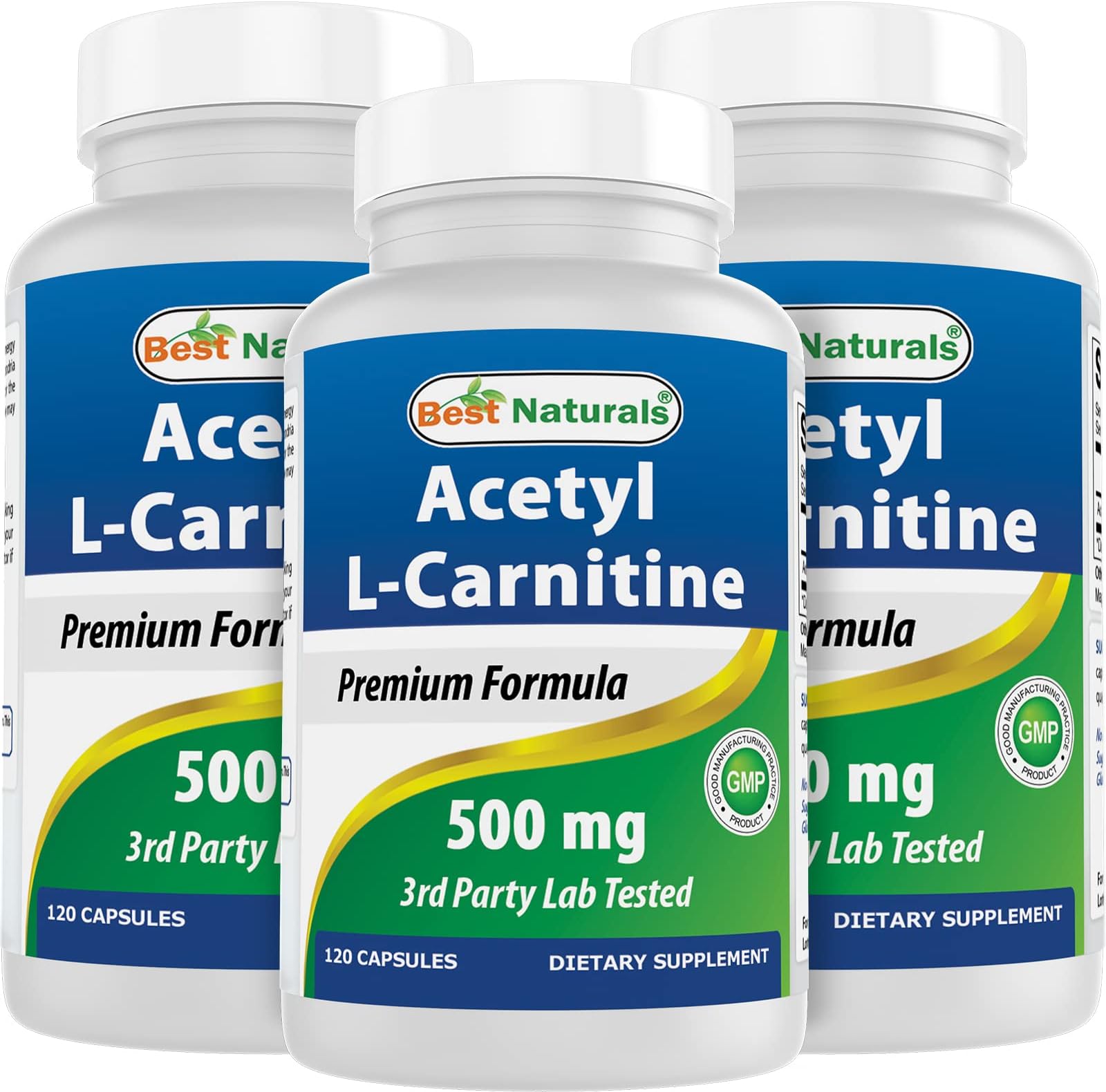 Acetyl L-Carnitine (ALCAR) 500mg, 120 Capsules, 120 Servings - Non-GMO and Gluten Free, 1 Capsule per Serving (3 Pack)