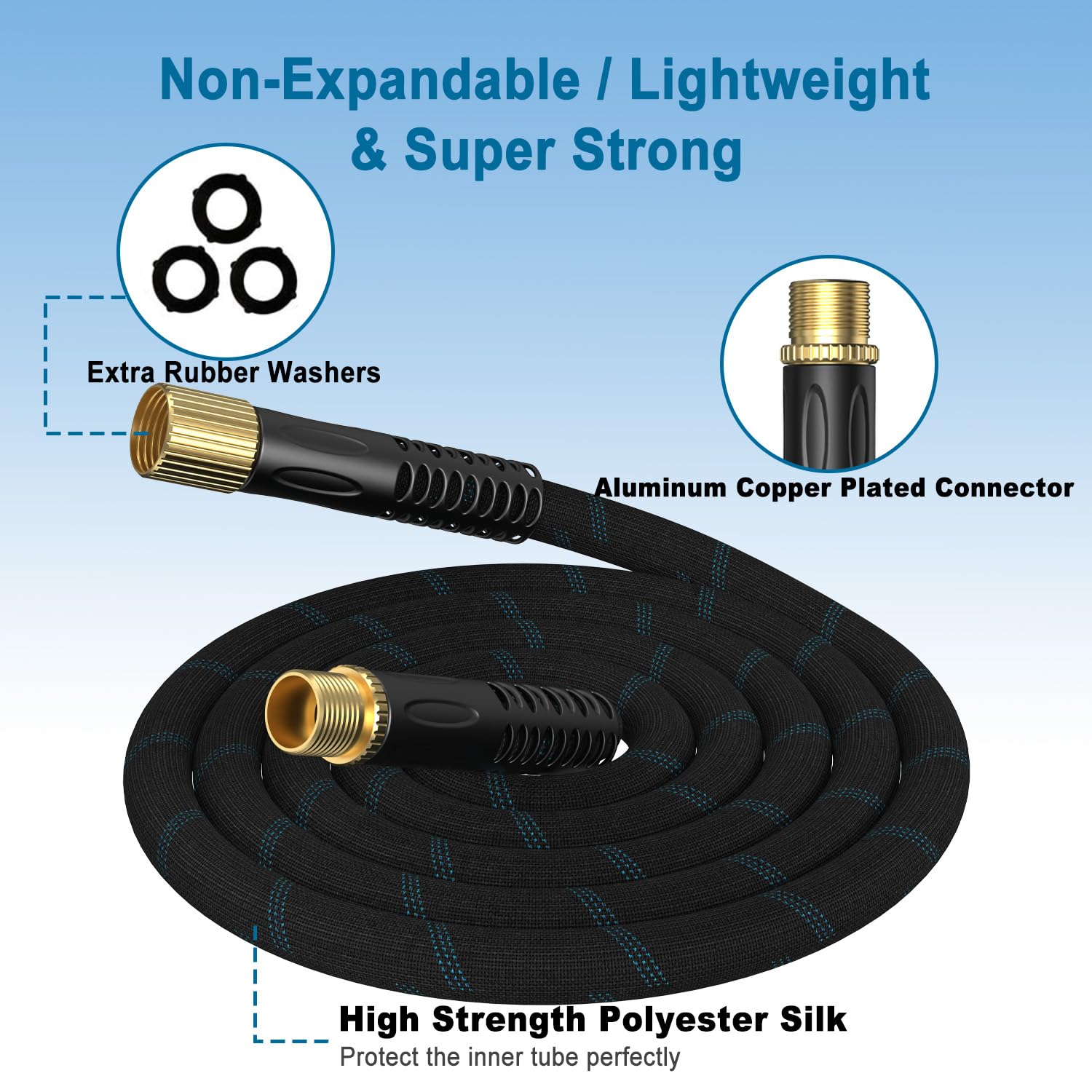 100ft Lightweight Garden Hose - Flexible & Kink Resistant, With 10-Pattern Nozzle & Solid Brass Fittings