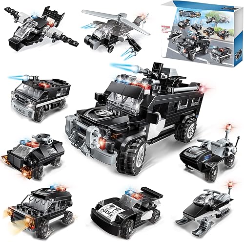 Miniatura 1 de Juego de bloques de construcción de policía de la ciudad para niños de 6 7 8 9 10 11 y 12 años con camión SWAT de policía coche de policía