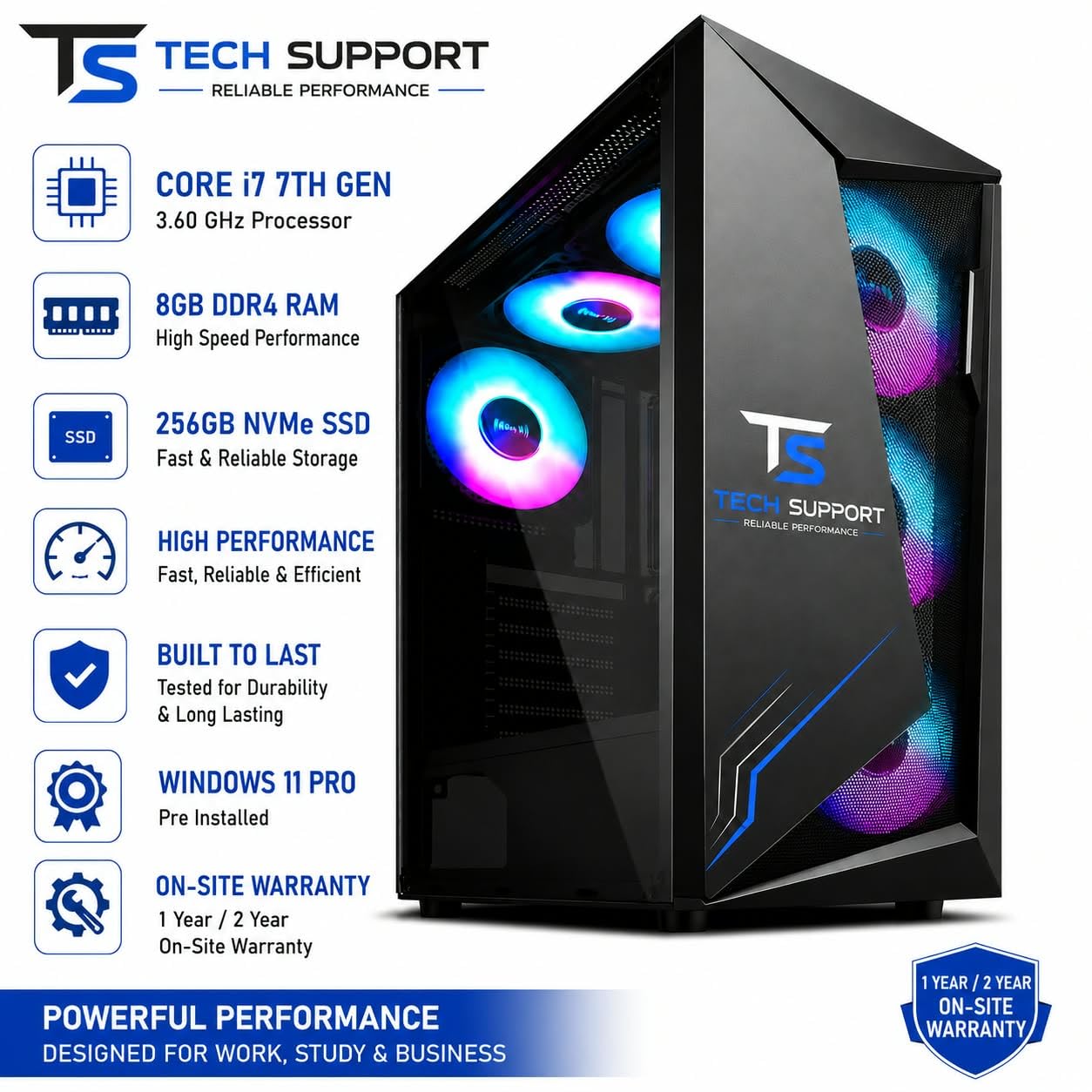 インターフェース PC, Core i7, Win 7 Pro, 64bit TECHSUPPORT Desktop PC | Core i7 7th Gen 3.60 GHz | 8GB DDR4 RAM