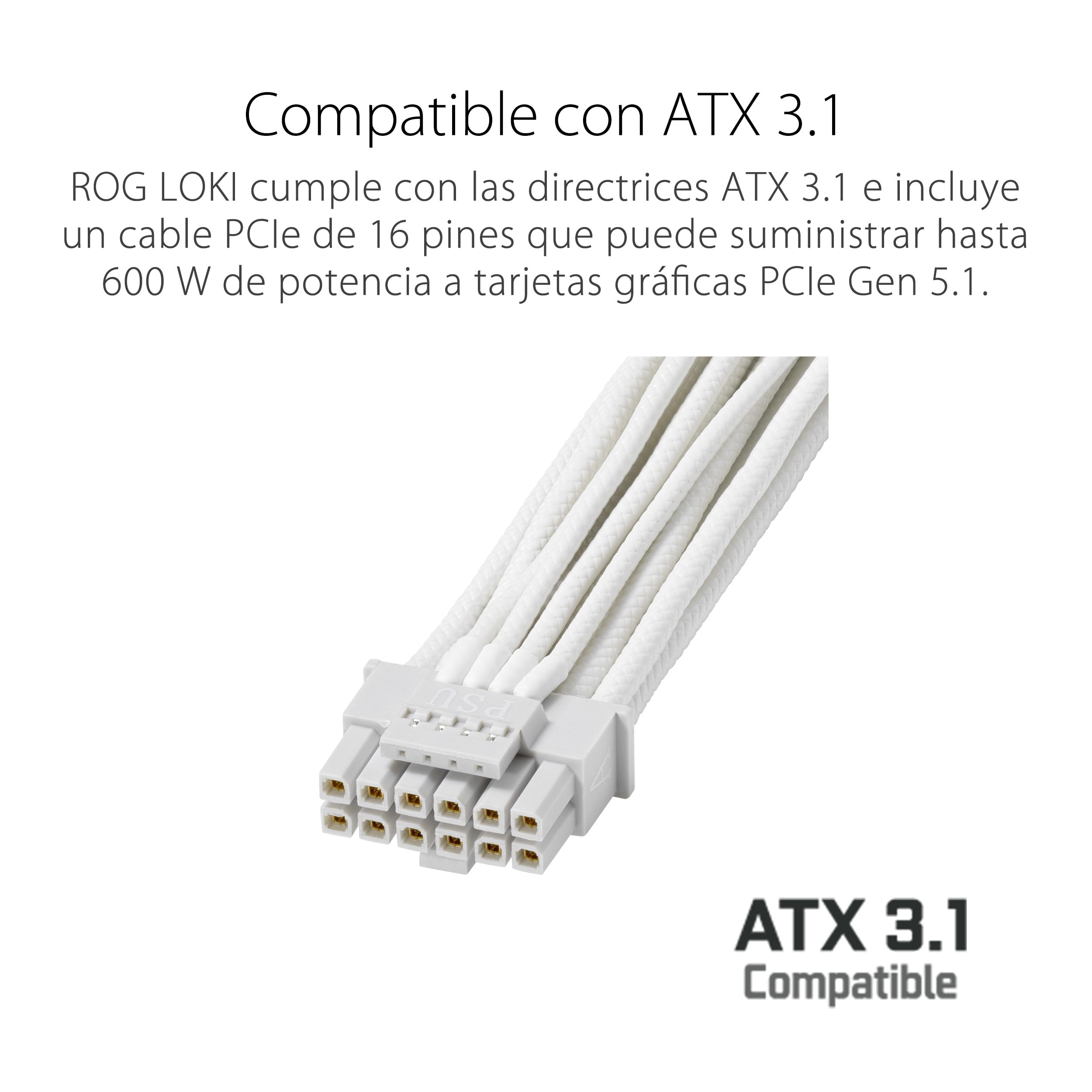 Asus ROG Loki SFX-L 850W Platinum White Edition Fuente de Alimentación Modular (80+ Platinum, Ventilador ARGB PWM de 120 mm, Aura Sync, Compatible con ATX 3.1, PCIe 5.1, 10 Años de Protección)