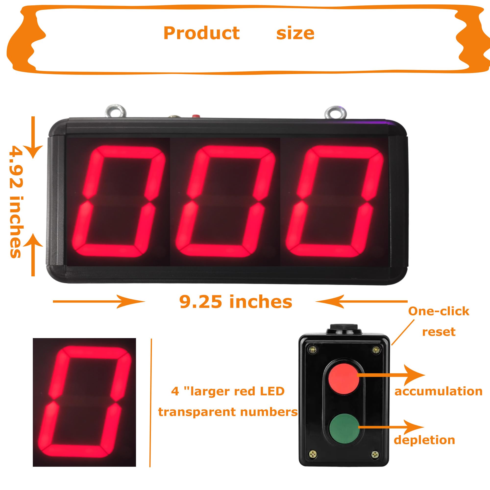 JIAWANSHUN Digital Lap Counter 4 inch,Electronic Counter with High-Contrast LED Display, Up/Down Counting & Custom Initial Value, Durable Aluminum Frame for Sports&Golf&Kart Racing