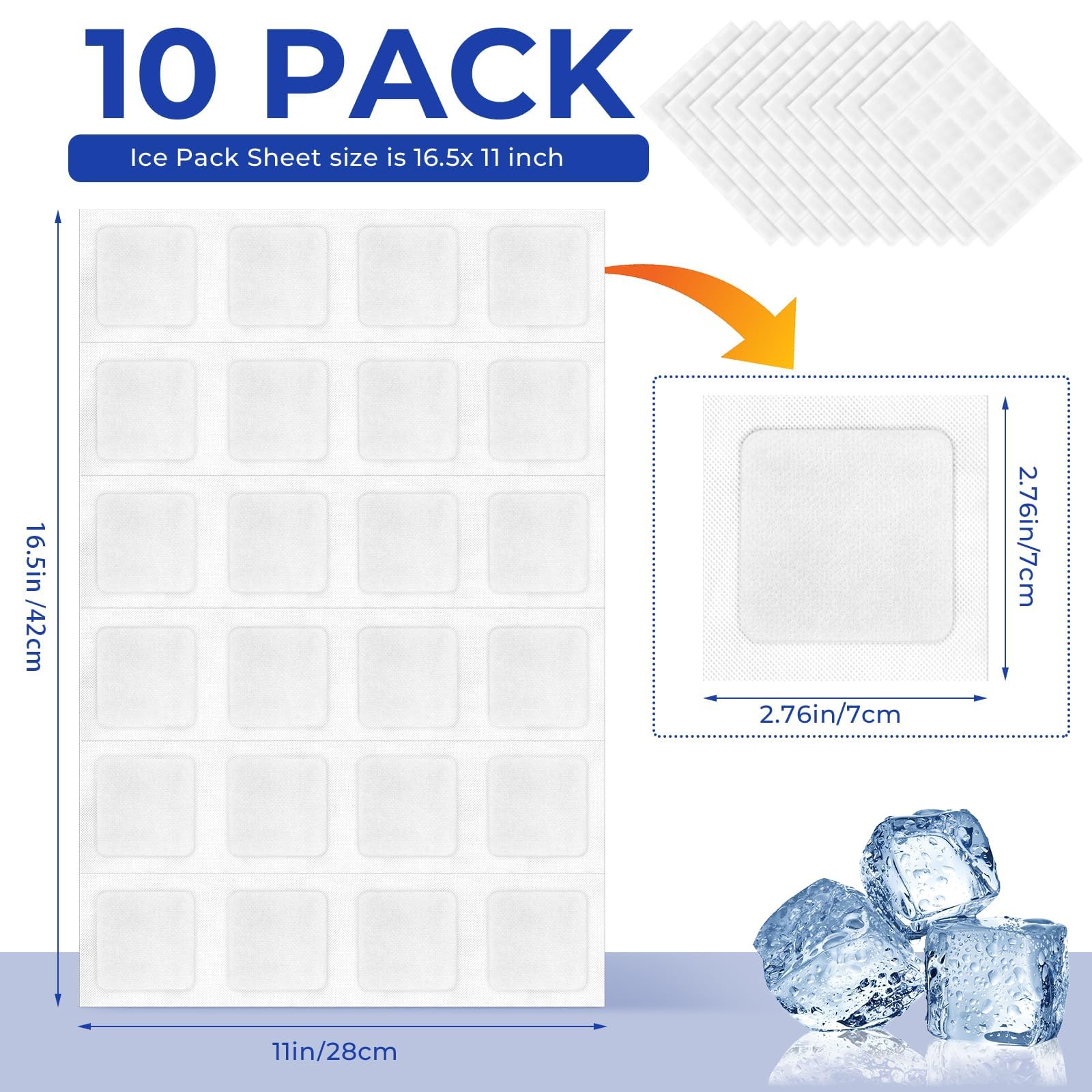 Paquete de 10 paquetes de hielo autoabsorbentes, hojas de hielo para enfriadores, bolsa de hielo seco reutilizable, bolsa de almuerzo para congelador, hojas flexibles de bolsa de hielo, hojas de