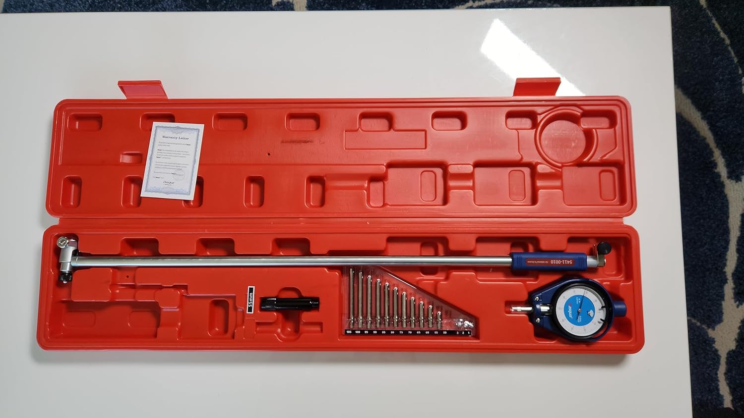 High Precision 50-160mm Ceramic-Tipped Dial Indicator Bore Gauge 0.01 Graduation 500mm Depth Long Handle