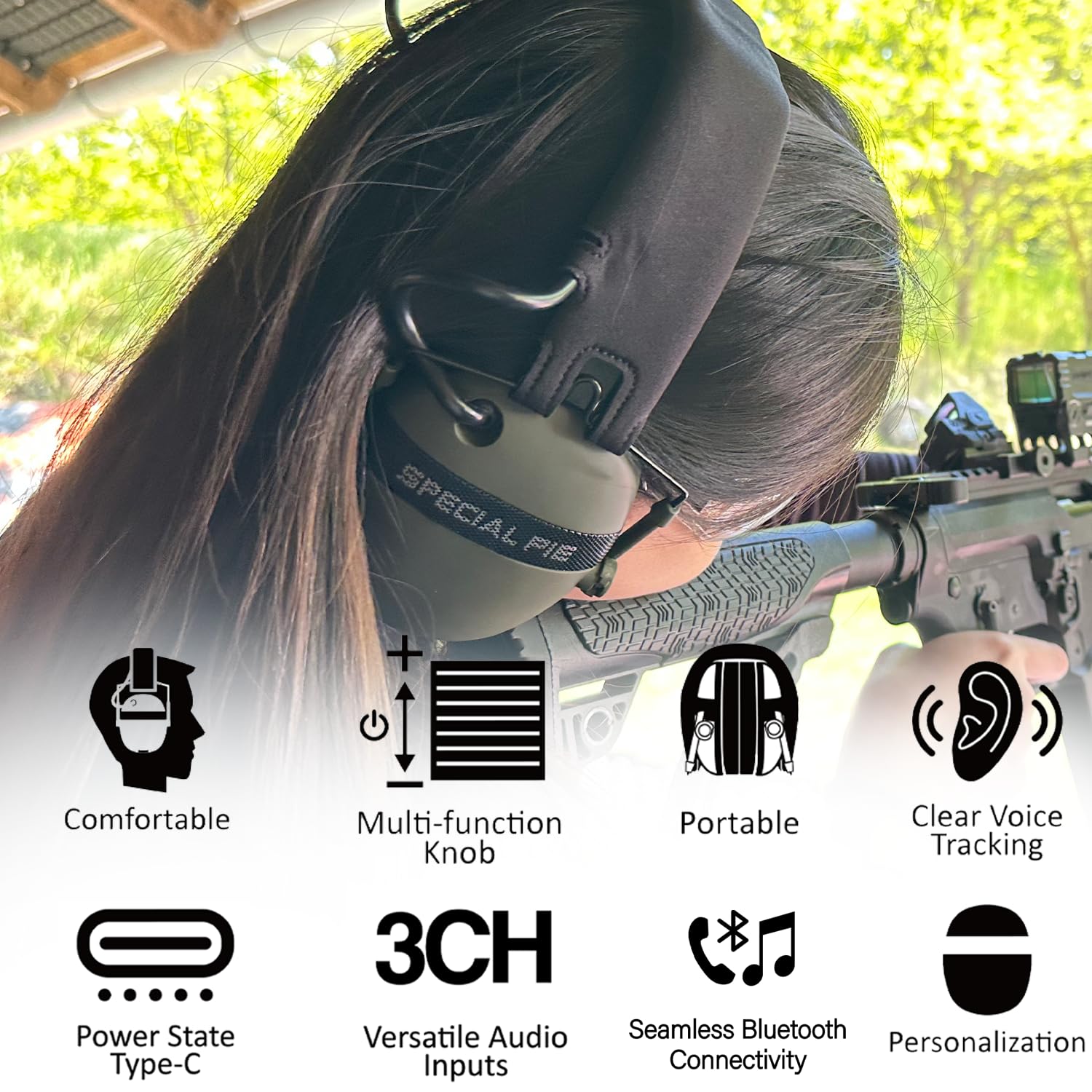 Protección auditiva electrónica para tiro y caza con amplificación de sonido, orejeras NRR de 30 dB con cancelación de ruido