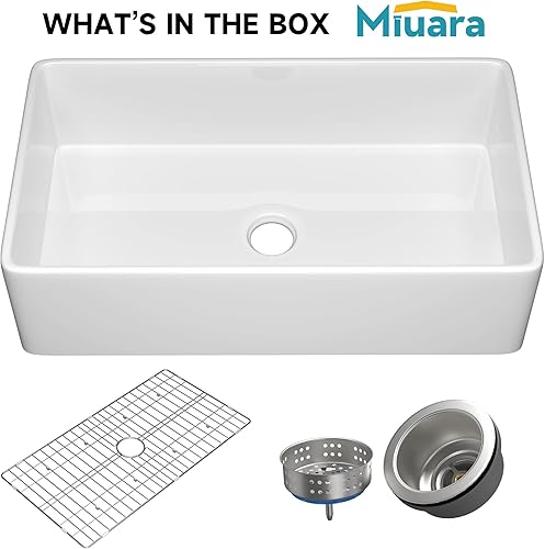 Miniatura 8 de Miuara Fregadero de granja de 36 x 20 pulgadas, fregadero de granja blanca empotrado, fregadero de cocina de granja, delantal de cocina frontal,